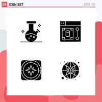 4 User Interface Solid Glyph Pack of modern Signs and Symbols of demo flask direction web tool travel Editable Vector Design Elements