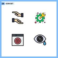 conjunto de 4 iconos modernos de la interfaz de usuario signos de símbolos para elementos de diseño vectorial editables del ojo de la llave de dientes de destino de cuidado vector