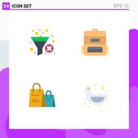 Set of 4 Modern UI Icons Symbols Signs for filter purse filter schoolbag shopping Editable Vector Design Elements