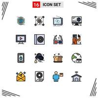 Universal Icon Symbols Group of 16 Modern Flat Color Filled Lines of screen hobby storming hobbies television Editable Creative Vector Design Elements