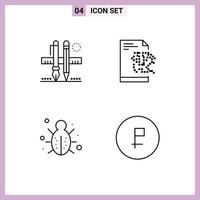 Mobile Interface Line Set of 4 Pictograms of stationary internet scale server protection Editable Vector Design Elements