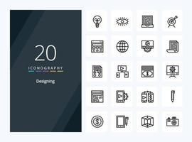 20 Designing Outline icon for presentation vector