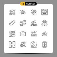 Modern Set of 16 Outlines Pictograph of binder website day sharing interface Editable Vector Design Elements