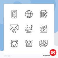 Outline Pack of 9 Universal Symbols of paper plane mail business envelope time Editable Vector Design Elements