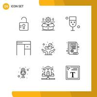 9 Universal Outlines Set for Web and Mobile Applications medicine interior cup furniture glass Editable Vector Design Elements