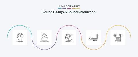 diseño de sonido y paquete de iconos de la línea de producción de sonido 5 que incluye externo. audio. meloman vinilo. fonógrafo vector