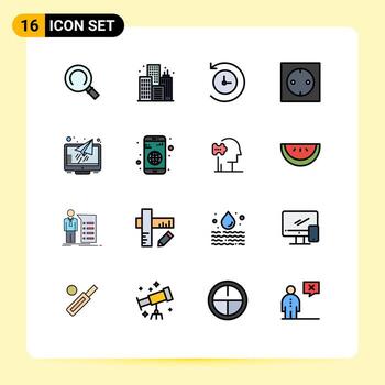 Flat Color Filled Line Pack of 16 Universal Symbols of app reader time machine monitor technology Editable Creative Vector Design Elements