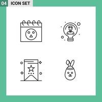conjunto de 4 paquetes de colores planos de línea de llenado comercial para elementos de diseño de vector editables de bombilla de precio de calendario persona robbit