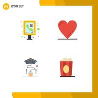 Pack of 4 creative Flat Icons of info graphic online public love cinema Editable Vector Design Elements