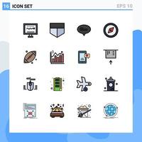 Universal Icon Symbols Group of 16 Modern Flat Color Filled Lines of analysis sport conversation footbal gps Editable Creative Vector Design Elements