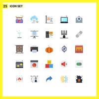 25 User Interface Flat Color Pack of modern Signs and Symbols of education technology computing laptop labour Editable Vector Design Elements