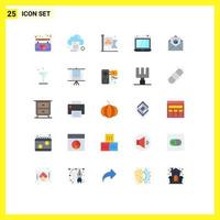 25 User Interface Flat Color Pack of modern Signs and Symbols of education technology computing laptop labour Editable Vector Design Elements