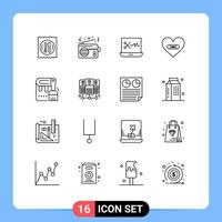 User Interface Pack of 16 Basic Outlines of brush love connection heart hurt Editable Vector Design Elements