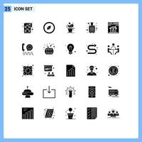 Modern Set of 25 Solid Glyphs and symbols such as page web grow tourist bags Editable Vector Design Elements