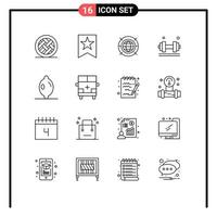 Set of 16 Modern UI Icons Symbols Signs for citrus gym internet exercise dumbell Editable Vector Design Elements