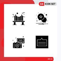 Group of 4 Solid Glyphs Signs and Symbols for across photography river star camera Editable Vector Design Elements