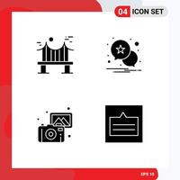 Group of 4 Solid Glyphs Signs and Symbols for across photography river star camera Editable Vector Design Elements