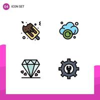 Set of 4 Modern UI Icons Symbols Signs for ice cream mom cloud technology gear Editable Vector Design Elements