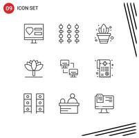 Universal Icon Symbols Group of 9 Modern Outlines of computing computer vegetables tulip flower Editable Vector Design Elements