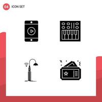 4 Creative Icons Modern Signs and Symbols of mobile lights play open volume wifi Editable Vector Design Elements