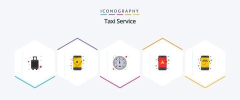 servicio de taxi 25 paquete de iconos planos que incluye aplicación móvil. reservar taxi. ruta. navegación. mapa vector