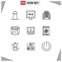 Pack of 9 creative Outlines of drawer cabinet address time development Editable Vector Design Elements