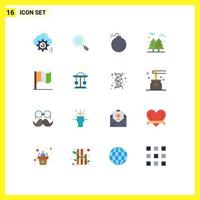 16 iconos creativos signos y símbolos modernos de senderismo de bandera búsqueda bosque natural paquete editable de elementos de diseño de vectores creativos