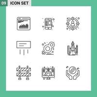 Modern Set of 9 Outlines Pictograph of day cooler choose conditioner target Editable Vector Design Elements