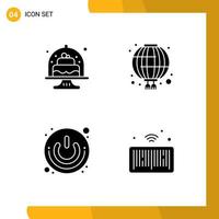 Pack of 4 creative Solid Glyphs of baked on off cakes chinese power button Editable Vector Design Elements