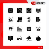 Group of 16 Solid Glyphs Signs and Symbols for claus carriage communication youtube play Editable Vector Design Elements