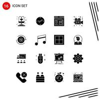 User Interface Pack of 16 Basic Solid Glyphs of flow cinema database film camera Editable Vector Design Elements