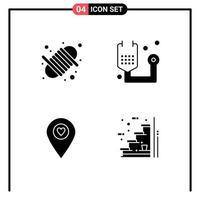 paquete de iconos de vector de stock de 4 signos y símbolos de línea para elementos de diseño de vector editables de mapa de forma de hilo de corazón de camping