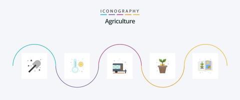 paquete de iconos de 5 planos de agricultura que incluye granja. agricultura. acampar. planta. maceta vector