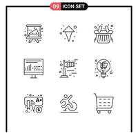 Group of 9 Modern Outlines Set for windy programing basket development coding Editable Vector Design Elements