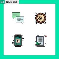 Modern Set of 4 Filledline Flat Colors Pictograph of chat mobile media education food check list Editable Vector Design Elements