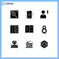 grupo de símbolos de iconos universales de 9 glifos sólidos modernos de ocho elementos de diseño de vectores editables de diseño de muebles de tanque interior