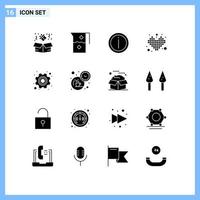 Group of 16 Modern Solid Glyphs Set for heart play details games information Editable Vector Design Elements