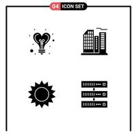 Modern Set of 4 Solid Glyphs Pictograph of bulb flower heart real nature Editable Vector Design Elements