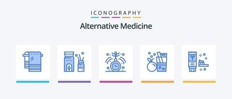 paquete de iconos azul 5 de medicina alternativa que incluye el medio ambiente. naranja. reloj. jugo. bebida. diseño de iconos creativos vector