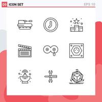 Pack of 9 Modern Outlines Signs and Symbols for Web Print Media such as usa movis user american reward Editable Vector Design Elements