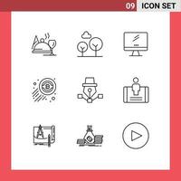 9 Outline concept for Websites Mobile and Apps drawing economy monitor trading bitcoin Editable Vector Design Elements