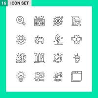 Group of 16 Modern Outlines Set for map tap connections sink bathroom Editable Vector Design Elements