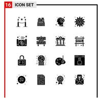 16 Thematic Vector Solid Glyphs and Editable Symbols of banking industry head gear thinking Editable Vector Design Elements