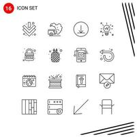 Set of 16 Modern UI Icons Symbols Signs for link http download domain solution Editable Vector Design Elements