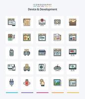 Creative Device And Development 25 Line FIlled icon pack  Such As web. loud. computer . speaker. music vector