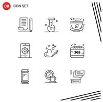 9 Universal Outline Signs Symbols of pen phone tea optimization engine Editable Vector Design Elements