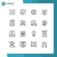 Modern Set of 16 Outlines and symbols such as file business hardware brain storming creative Editable Vector Design Elements