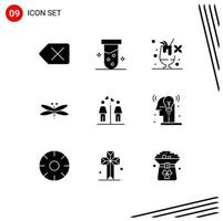 Universal Icon Symbols Group of 9 Modern Solid Glyphs of washroom love food spring dragons Editable Vector Design Elements