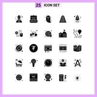 paquete de iconos de vector de stock de 25 signos y símbolos de línea para el lanzamiento de la nave espacial monumento de carácter chichén itzá elementos de diseño de vector editables