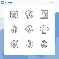 Modern Set of 9 Outlines Pictograph of cloud cloud streaming cloud easter egg Editable Vector Design Elements